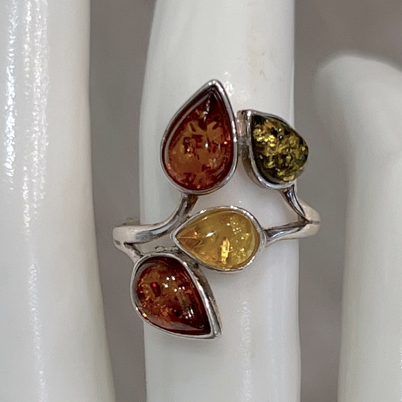 Multicolor Baltic Amber Sterling Silver Ring - Picture 7 of 8